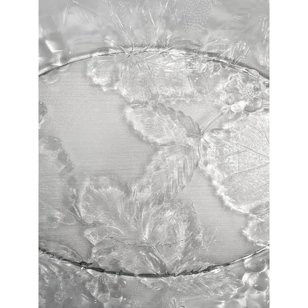Anchor Hocking Heavy Glass Oval Embossed Grapes Leaves Berries Platter 17.75